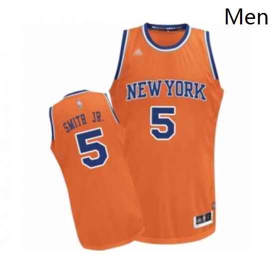 Mens New York Knicks 5 Dennis Smith Jr Authentic Orange Alternate Basketball Jersey